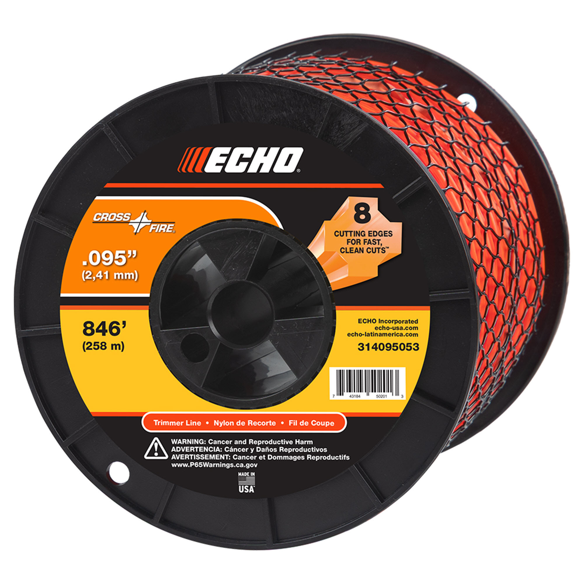 ECHO, Cross-Fire® Trimmer Line Plus-Shape Design, 8-Cutting Edges, 3# Spool, .095 dia, Model #314095053